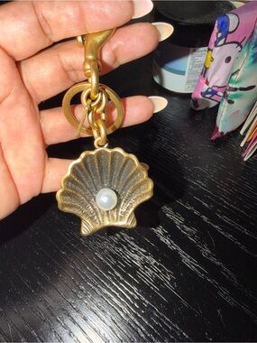 Coach Chalk Multi Shell Keychain with Faux Pearl